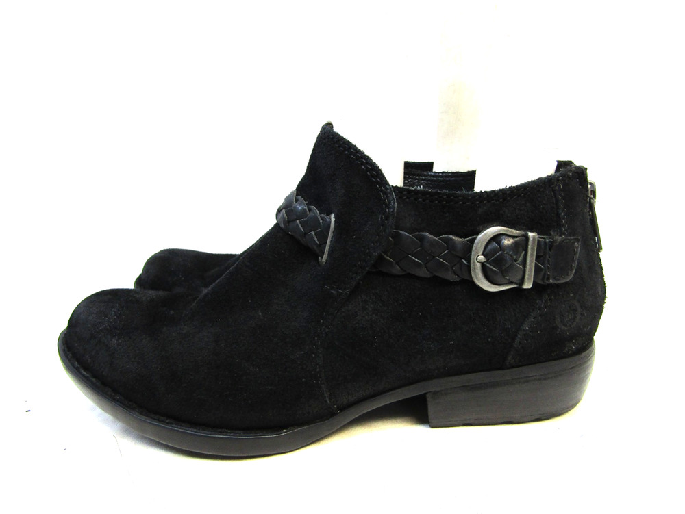 Born Womens Size 6 M Black Suede Zip Buckle Ankle Fashion Boots Bootie